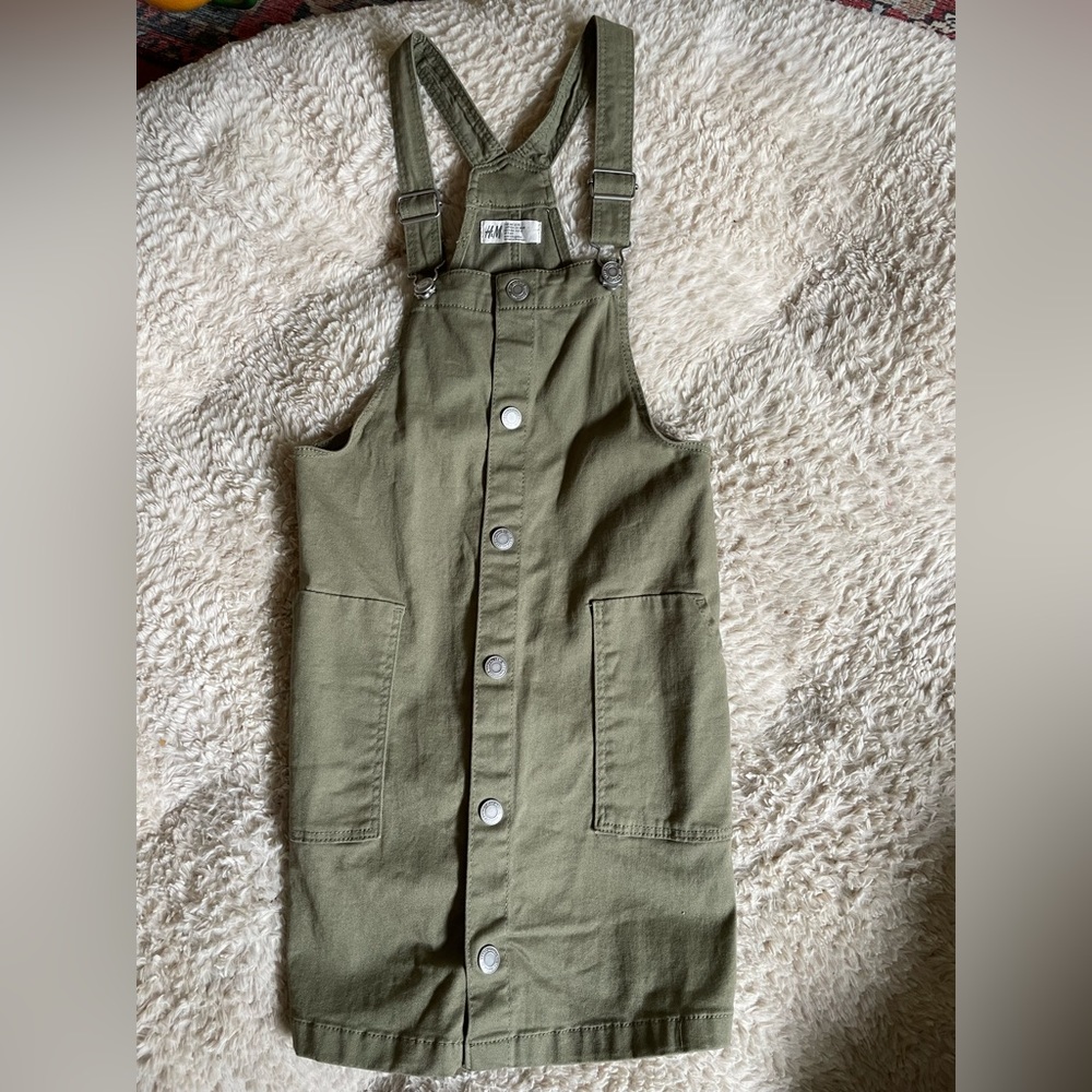 H&M Girls Overall Dress Sz 9-10 Olive Green